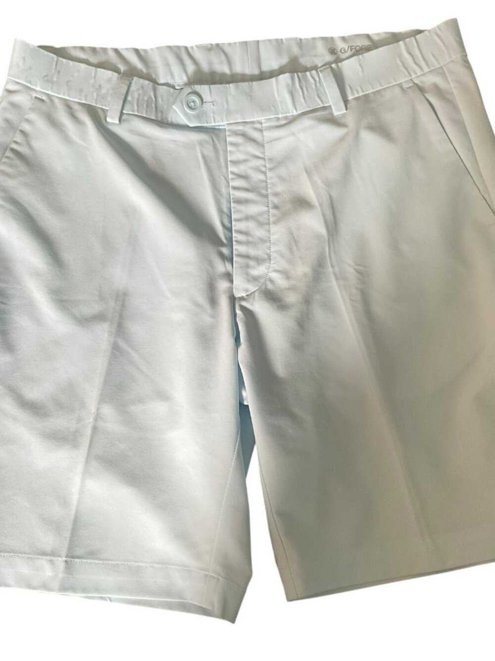 G/FORE Maverick Golf Shorts Men 34 BlueStone Tan Stretch Side Stripe Flat Front